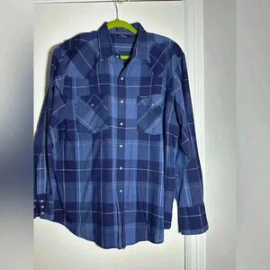 Dickies plaid long sleeve Western pearl snap blue Plaid Mens XL Cotton Blend.